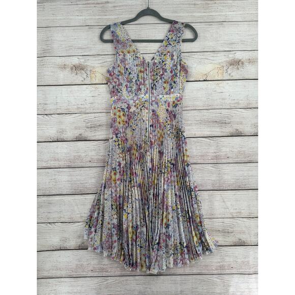 Plenty by Tracy Reese Floral Pleated High Low Dress Womens 2 Multicolor Back Zip - Picture 2 of 10